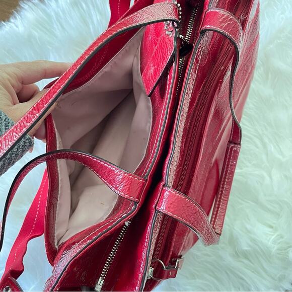 Coach Women Signature C Embossed Garnet Red Patent Leather Diaper Bag Tote Large - Picture 7 of 10